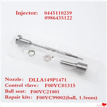 0445110239 common rail injektor pre DLLA149P1471 tryska zodpovedajúce ovládací ventil F00VC01315 a tesniaci krúžok F00VC99002 čierna guľa
