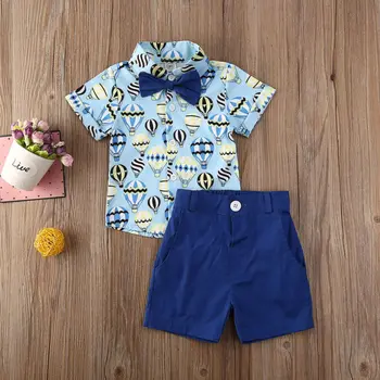 1-5Y Batoľa Detský Baby Chlapci Oblečenie Gentleman Krátky Rukáv T-shirt Topy+Krátke Nohavice, 2 ks Letné Oblečenie