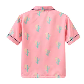 (1-6T) Detí krátkym rukávom letné pyžamo home service kaktus tlačiť T-shirt šortky vyhovovali leto doma vytlačiť T-shirt šortky S4
