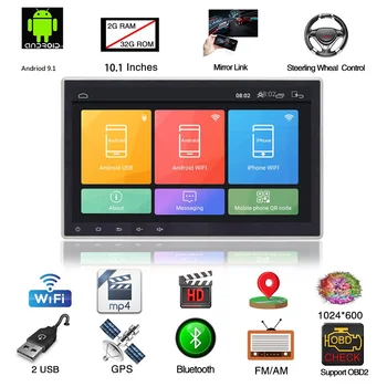 1 Din Android 9.0 autorádia Universal Car Multimedia Player 10 inch Dotyková Obrazovka, DVD Prehrávač, WiFi, GPS Navigácia, Bluetooth, 4G