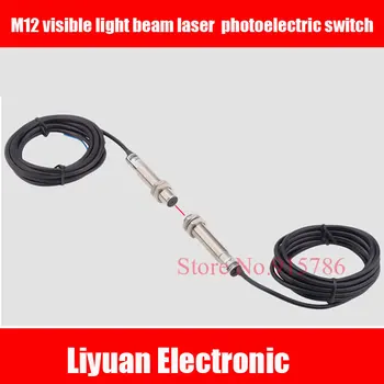 1 pár M12 viditeľné svetlo lúča laserová fotoelektrické prepínač / 6-36V laserový senzor detekcie vzdialenosti 20 metrov NPN PNP