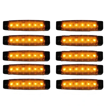 10 Ks 12V 6 LED Oranžové Bočné Obrysové Svetlá Ukazovatele Nákladných Prívesov Lampa