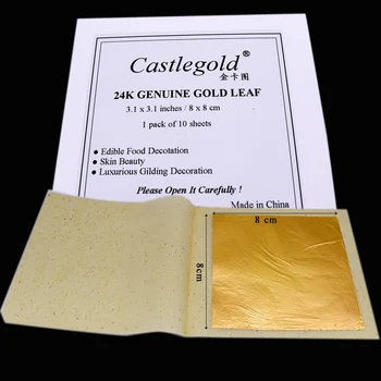10 listy 24K Čisto Originálne Gold List - Fólie List jedlé zlato listy dekoráciu torte / káva listy