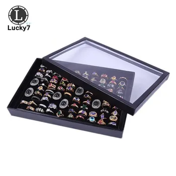 100 Slot Black Velvet Hubky Krúžok Display Box Kartón Šperky Skladovanie Prípade Držiteľ Prezentovať Krúžok Cufflink Šperky Zásobník S Vekom