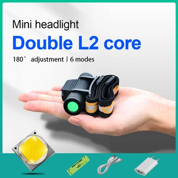 10000 Lúmenov Malé Svetlé Svetlometu 2 XM L2 Mini LED USB Nabíjateľné Svetlomet 18650 Batérie Hlavu Baterka Svetlo Lov Horák