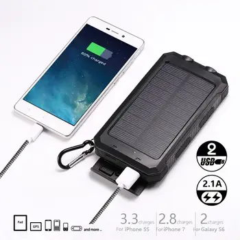 10000mAh Solárnej Energie Banka Pre iPhone Xiao Powerbank Prenosné Nabíjačku Mobilného Telefónu Nepremokavé Poverbank s Kompasom Baterka