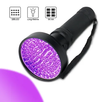 100LEDs 395nm UV Baterka Hliníkové Pochodeň Svetla Lampy Používať 6*AA Batérie Ultrafialové Blacklight Nepremokavé Pet Kontrolné Svetlo