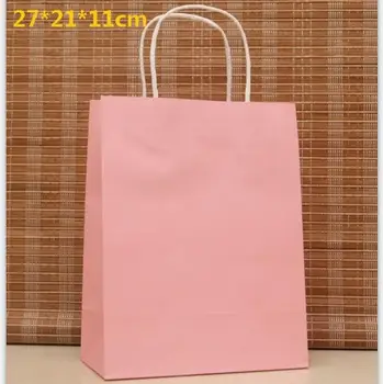10PCS mäkké ružové papier taška s rukoväť 27*21*11 cm DIY Multifunkčné svadby, narodeniny, party darčeková taška Módne papierové tašky