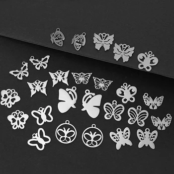 10pcs Strieborná Farba Nehrdzavejúcej Ocele Multi-štýl Butterfly zobrazili kľúčové tlačidlá Pre Ženy DIY Náhrdelník Náramok Šperky Robiť