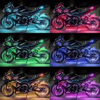 12 ks Motocykel LED Neon Pásy Lampa RGB Ovládanie Hlasom Šumivé Svetlo 5050 SMD Flexibilné Neon Testovací Prúžok Súprava Bezdrôtového Diaľkového