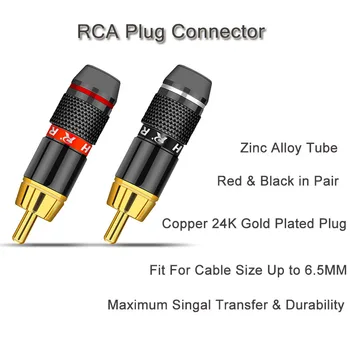 12pcs/veľa Konektor RCA Samec Konektor Kvalitné Pozlátené Spájkovanie Pripojte Kábel Reproduktora Drôtu Konektor 6 Párov Červená+Čierna
