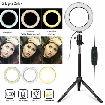 16 CM LED Selfie Krúžok Svetlo, Statív Stojí Stmievateľné Pre Telefón Video Live make-up Fotoaparát