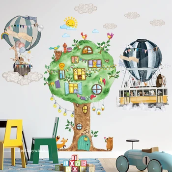 160*120cm Eco-friendly Cartoon Zvieratá Strom detská izba Stenu, Samolepky na Stenu teplovzdušný balón Nálepky na Stenu DIY nástenná maľba