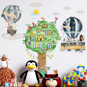 160*120cm Eco-friendly Cartoon Zvieratá Strom detská izba Stenu, Samolepky na Stenu teplovzdušný balón Nálepky na Stenu DIY nástenná maľba