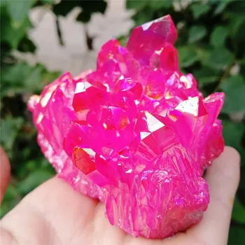 1PC Krásna Ružová Aura Crystal Klastra Anjel Titán Quartz Čakra Energie Ohromujúci Rainbow Vzorky Minerálov Reiki Liečenie
