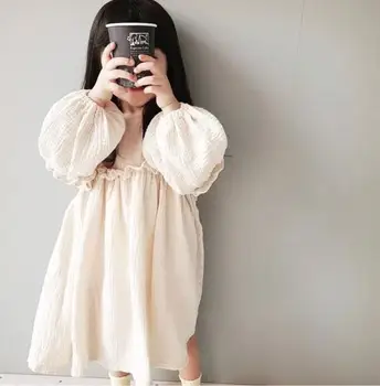 2 3 4 5 6 rokov Deti Šaty pre Dievčatá Bežné Béžová Voľné Svietidla Rukávy Baby Girl Dress Dieťa Oblečenie na Jeseň Roku 2019 Detské Oblečenie