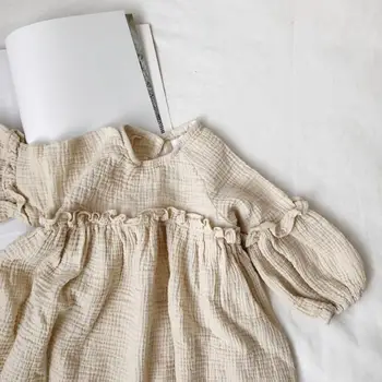 2 3 4 5 6 rokov Deti Šaty pre Dievčatá Bežné Béžová Voľné Svietidla Rukávy Baby Girl Dress Dieťa Oblečenie na Jeseň Roku 2019 Detské Oblečenie