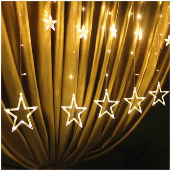 2,5 M Vianočné LED Svetlá AC 220V Romantické Rozprávky Star LED Záves String Osvetlenie Pre Dovolenku Svadobný Veniec Party Dekorácie