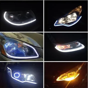 2 ks 45 cm/60 cm Flexibilné Auto Soft Tube LED Pásy Svetla Angel Eye DRL Denné Beží Svetlometu Lampa tuning svetla dvojité farba