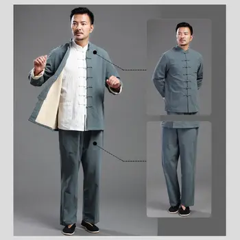 2 KS Čínskej Tradičnej Tang Vyhovovali Muž Kung Fu Jednotné Retro Bežné Bavlnené Obliečky Plus Veľkosť Tai Chi Oblečenie Set pre Človeka