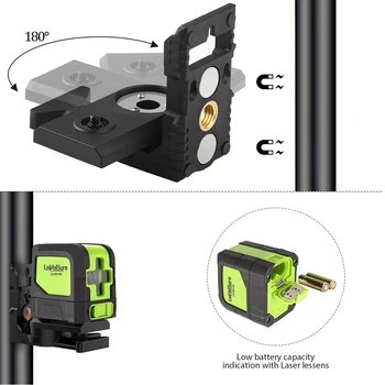 2 Riadky Zelený Laser Úrovni samonivelačná ( 4 stupne) a Horizontálne a Vertikálne Cross-Line Mini Laser LEVESURE laser úrovni statív