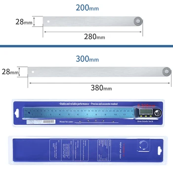 2 v 1 0-200 mm/300 mm Elektronické Digitálne Uhol Finder Meter Nehrdzavejúcej Ocele Uhlové Pravítko Uhlomeru Inclinometer Goniometer