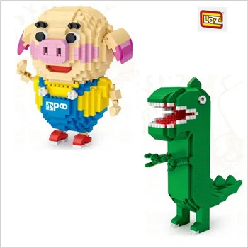 2 Štýly LOZ Roztomilý Mini Bloky Zelený Dinosaurus a Ošípaných Montáž Figúrka 3D Hobby Hračky Darček pre Deti Stavebné Bloky Model