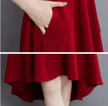 2016 nový dizajn žien bežné večera červené šaty dievčatá móda jar rukáv šaty dámsky elegantný V krku oblečenie M L XL #H418