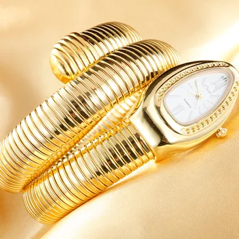 2018 CUSSI Gold Luxusné dámske Hodinky Serpentíny Náramok Módne Quartz náramkové hodinky Dámske Hodinky Had Hodiny Reloj Mujer Dary