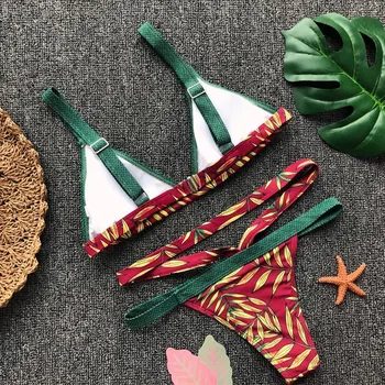 2018 Letné Kvetinové Bikini Set Ženy, Plavky, Plavky Push Up Polstrovaná Pláži Ženy Plavky Plávanie Hodí Ženy Pláži Oblek