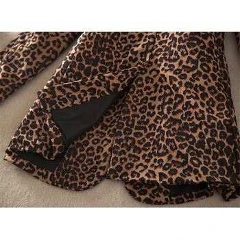 2019 Nové Módne Ženy Sako Leopard OL Dlhý Rukáv Vyhovovali Kabát Blejzre Bundy Office Lady Topy Biker Jacket Outwear Topy R1140
