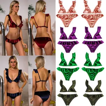 2019 Ženy Sexy Kus Dvoch Celých Plavkách, Nové Letné Velvet Prehrabať Plavky, Plážové Oblečenie Push Up Trojuholník Tangá Plavky S-L
