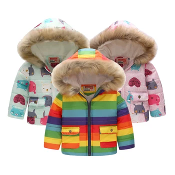 2020 Deti Teplé Dole Kabát dieťa Zimné tlačiť nadol bunda Tlač Rainbow Snehu Bunda Chlapec Windbreaker vrchné oblečenie Dievčatá Parkas Coats