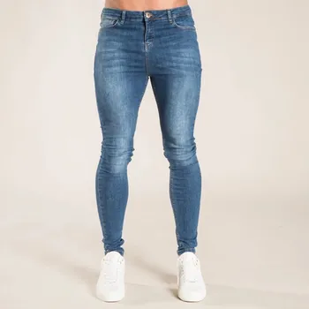 2020 Jeseň Nové pánske jednofarebné Chudá Lokomotíva Jeans Modrá Klasické Ceruzky Nohavice Fashion Street Jogging pánske Nohavice