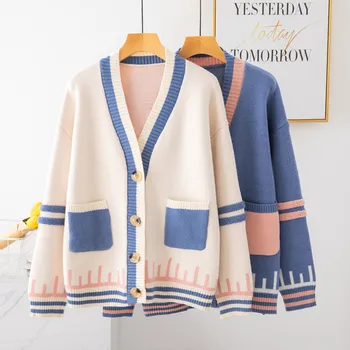 2020 jeseň nový štýl dlhým rukávom dámske kórejský voľné cardigan hrubé zadarmo-veľkosť dámske zimné dlhý sveter