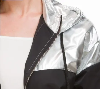 2020 Jeseň Zima Nové Žien Kabát Black Silver Šitie s Kapucňou Krátka Bunda, Dlhý Rukáv Fashion Príležitostné Voľné Bunda S-XXL