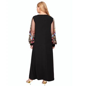 2020 Jeseň Šaty Žien Oka Vidieť Cez Rukáv Výšivky Patchwork Elegantné Čierne Šaty Plus Veľkosť Maxi Dlhé Šaty