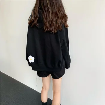 2020 Kórejský Jeseň Ženy, Mikina Vrchné Oblečenie Kvetinový Appliques Long Sleeve Hooded Jacket Príčinné Hoodies Kabát