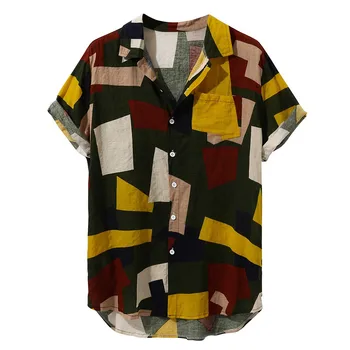 2020 Lete Mužov Vytlačené Voľné Krátky Rukáv Bežné Tlačidlá tričko havajské košele camisa masculina streetwear košieľka homme