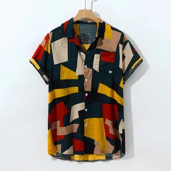 2020 Lete Mužov Vytlačené Voľné Krátky Rukáv Bežné Tlačidlá tričko havajské košele camisa masculina streetwear košieľka homme