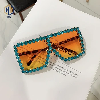 2020 Nadrozmerné Námestí Farebné slnečné Okuliare Ženy Veľký Rám Luxusné Crystal Slnečné Okuliare Žena Drahokamu Okuliare UV400 очки