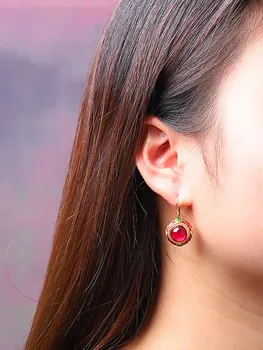 2020 nové cloisonne žena náušnice s925 čistý strieborné šperky Thai etnický štýl smalt farba červená korund náušnice pre ženy