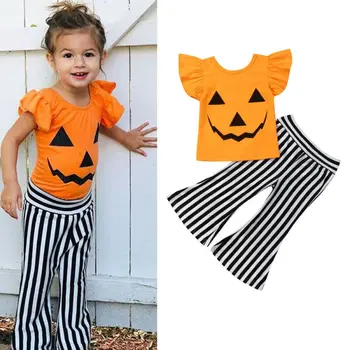 2020 Nové Deti, Batoľatá Baby Girl Halloween Tekvica T-shirt+Pruhované Nohavice Oblečenie, Oblečenie
