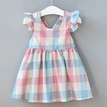 2020 Nové Deti Oblečenie Letné Baby Girl Tlačidlo Ležérne Oblečenie Farebné Koberčeky Deti Zdobiť Módne Dieťa Dievčatá Backless Šaty