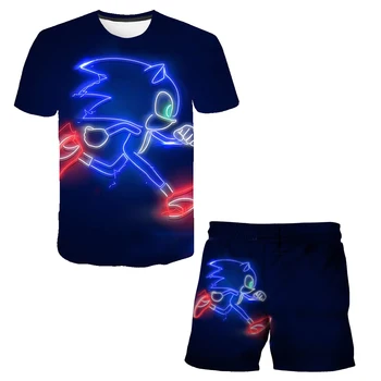 2020 Nové Dvoch-Dielny Oblek Sonic the Hedgehog Chlapec Oblečenie Set detské Letné Oblečenie Chlapci T-Shirt Cartoon Šortky pre Deti Oblečenie