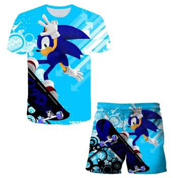 2020 Nové Dvoch-Dielny Oblek Sonic the Hedgehog Chlapec Oblečenie Set detské Letné Oblečenie Chlapci T-Shirt Cartoon Šortky pre Deti Oblečenie
