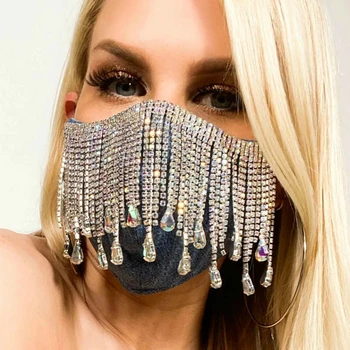 2020 Nové Módy Sexy Lesklý Drahokamu Maska Strapec Tvár, Ústa Šperky Pre Ženy, Svadobné Nočný Klub Dekorácie Zábavné Príslušenstvo