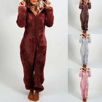 2020 Nové Pyžamo Nightgown dámske Zimné Sleepwear Dlhé Rukávy Plus Plyšové Hrubé Plyšové Jumpsuit Kapucňou oblečenie pre voľný čas Pyžamo Rúcha