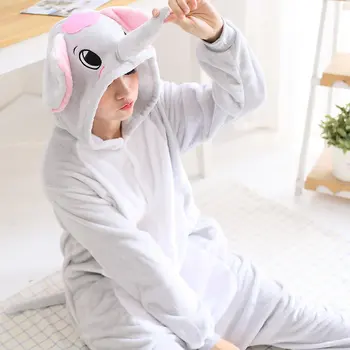 2020 Nové Zimné Dospelých Zvierat Kugurumi Pyžamo Sady Cartoon Rodinnú Oslavu Sleepwear Ženy Slon Teplý Flanel Kapucňou Oblečenie Pre Voľný Čas
