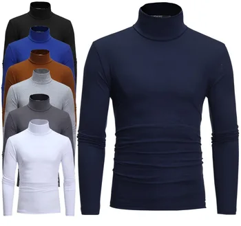 2020 vysokej krku dlhým rukávom T-shirt mužov 7-farba all-zápas pevný farebný pulóver klesnutie tričko mužov oblečenie